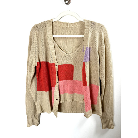 Maria di Ripabianca Quiet Luxury Italian Old Money Elegant Colorblock Knit Set S - Picture 1 of 13